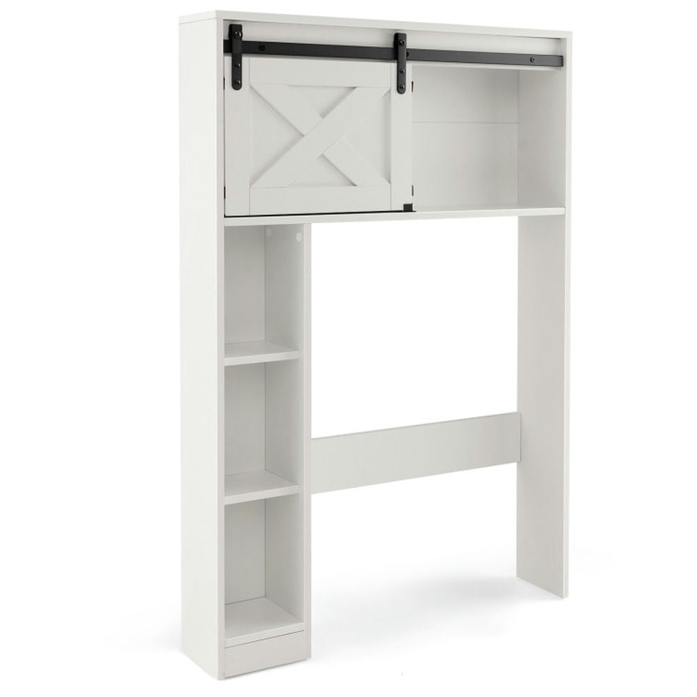 Canddidliike 4-Tier Over The Toilet Storage Cabinet with Sliding Barn Door and Storage Shelves-White, Bathroom Storage Cabinet Canddidliike 4-Tier Over The Toilet Storage Cabinet with Sliding Barn Door and Storage Shelves-White, Bathroom Storage Cabinet