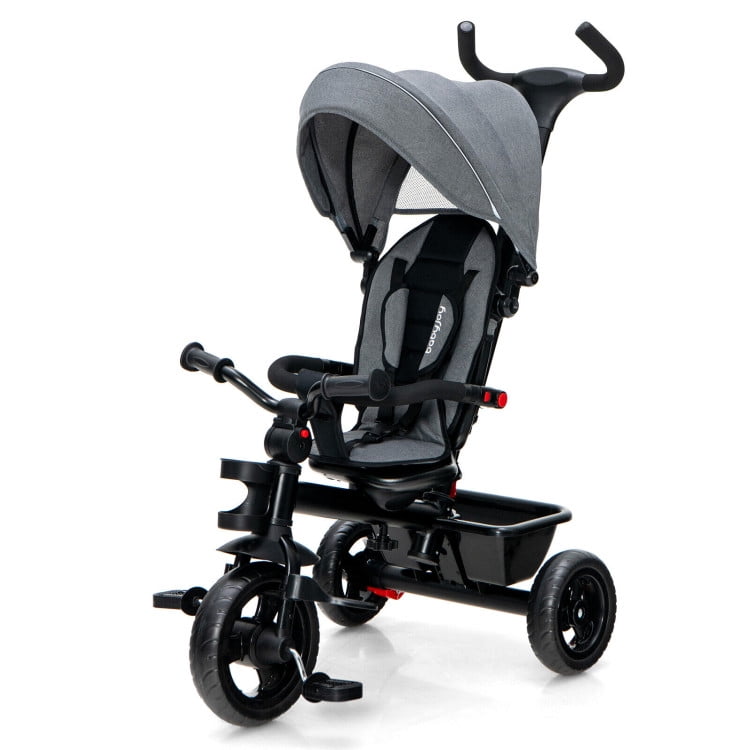 Canddidliike 4-in-1 Baby Tricycle Toddler Trike with Convertible Seat-Gray, Lightweight Stroller for Infant & Toddler