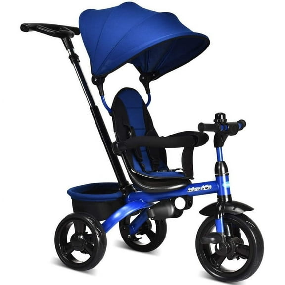 Canddidliike 4-in-1 Kids Tricycle with Adjustable Push Handle-Blue, Lightweight Stroller for Infant & Toddler