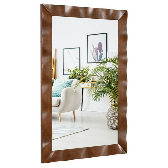 Canddidliike 41.5 x 28 inches Farmhouse Wall Mirror with Solid Wood Frame-Brown, Mirrors for Wall