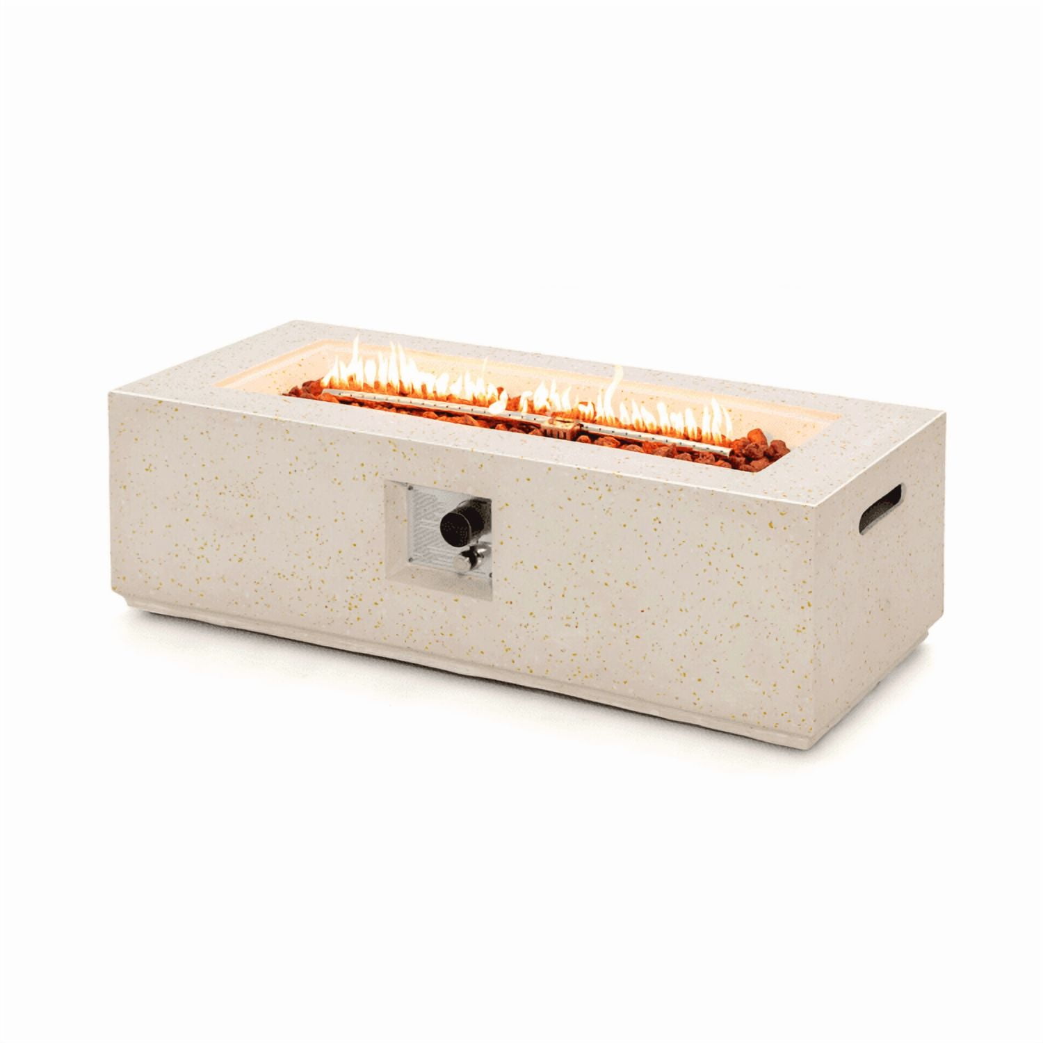 Canddidliike 42 Inch 50 000 BTU Rectangle Terrazzo Fire Pit Table with PVC Cover-White, Outdoor Fire Pit for Outdoor, Outside Patio Deck and Garden
