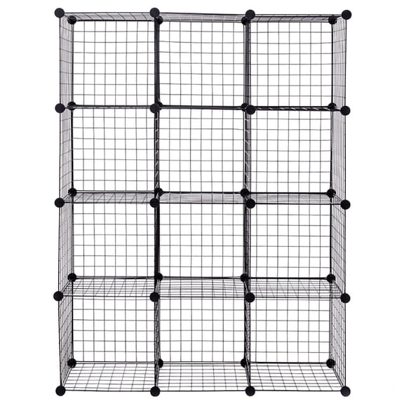 Canddidliike 42" x 14" x 56" DIY 12-Cube Metal Grid Wire Storage Cubes, Wire Cube Storage, Modular Bookshelf Shelf