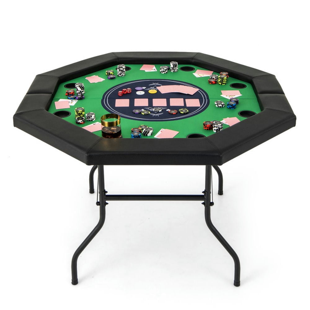 Green Foldable 48" Octagon Poker Table with Black Padded Rails