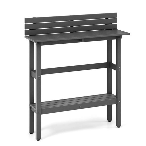 Canddidliike 48" Patio Pub Height Table with Storage Shelf and Adjustable Foot Pads-Gray Outdoor Coffee Side End Table for Outside Patio Storage