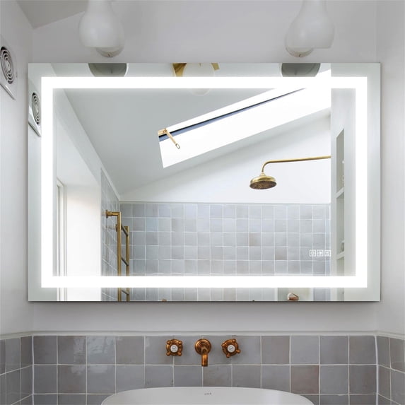 Canddidliike 48x36 Inch LED Bathroom Wall Mounted Vanity Mirrorwith, Makeup Lighted Smart Mirror with Lights, Anti-Fog & Dimming, Transparent