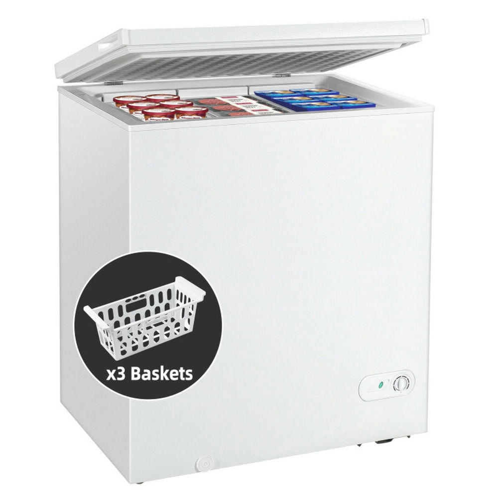 Canddidliike 5.2 Cu.ft Chest Freezer Upright Single Door Refrigerator, Reach-in Chest Freezer with Built-in Handles, Refrigerator with 3 Baskets for Indoor, White