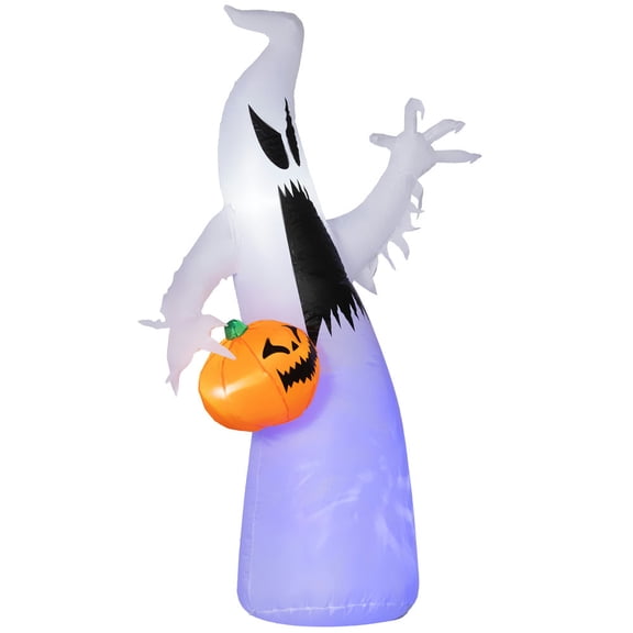 Canddidliike 5.9 FT Halloween Inflatable Ghost with Pumpkin, Blow Up LED Decor for Outdoor as Garden, Lawn, Party, Holiday, Waterproof Inflatable Ghost Decoration, Purple