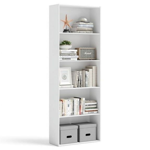 Canddidliike 5 Shelf Reversible Storage Organizer, Freestanding Open Shelf Bookcase, White