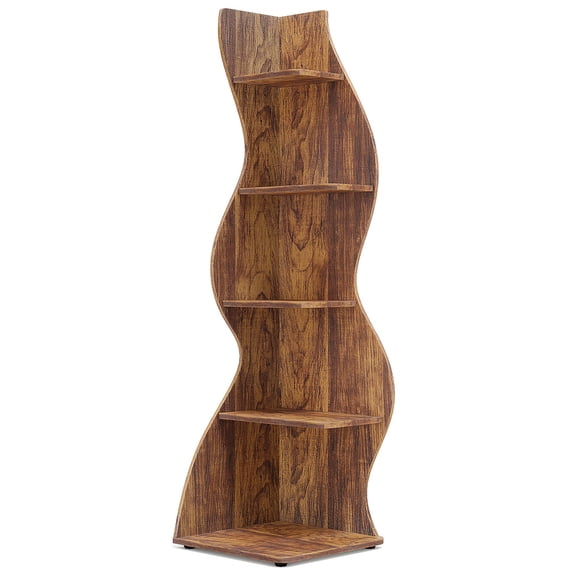 Canddidliike 5-Tier Corner Shelf, Modern Wall Corner Bookshelf Bookcase, Bookshelf for Indoor, Brown