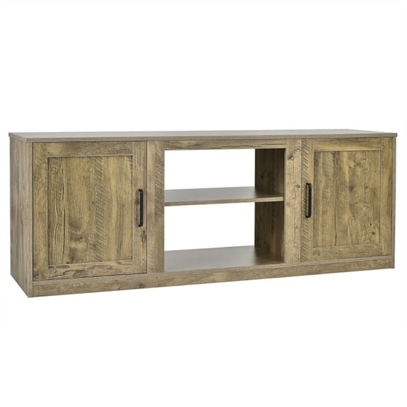 Canddidliike 58 Inch TV Stand with 1500W Faux Fireplace for TVs up to 65 Inch-Natural, Cabinet Media Console with Storage for Living Room Bedroom
