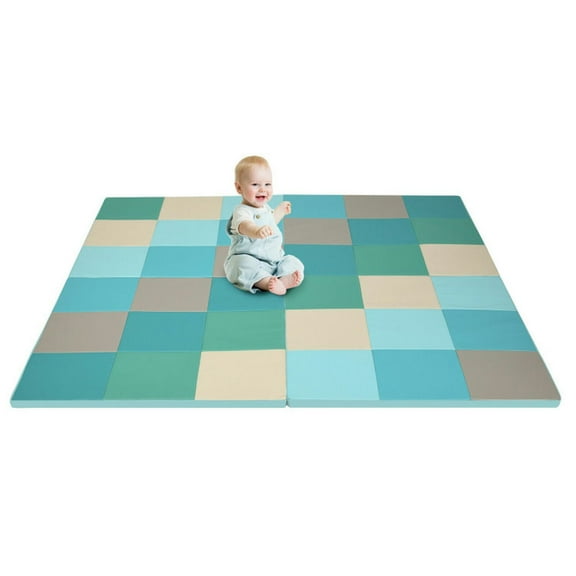 Canddidliike 58 Inch Toddler Foam Play Mat Baby Folding Activity Floor Mat-Light Blue, Baby Mat for Toddler Infant 0-3-6-9-12 Months