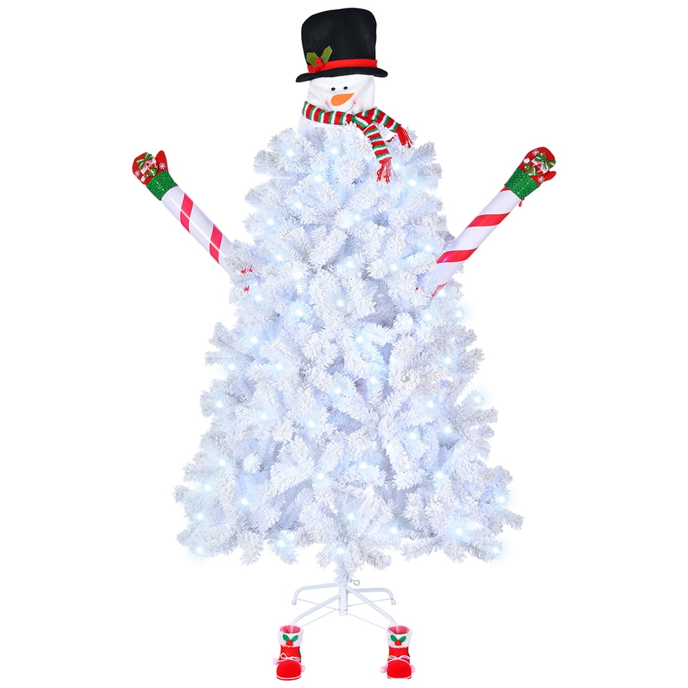 Canddidliike 6.5 FT Automatic Tree with Stable Structure, PVC Material Snowman Shape Tree with 700 Branches, White Flocking Snowman Tree with 8 Modes 140 Lights Cool Color, White