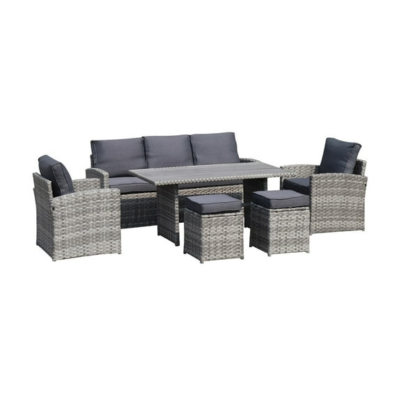 Canddidliike 6-Piece Patio Sofa Sets, PE Rattan Wicker Outdoor Dining Set - Grey