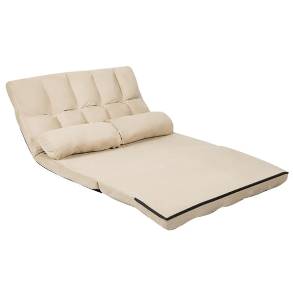 Canddidliike 6-Position Foldable Floor Sofa Bed with Detachable Cloth Cover-Beige, Convertible Futon Couch Bed, Lounge Recliner for Living Room