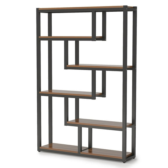Canddidliike 6-Tier Bookshelf, 69" Industrial Etagere Bookcase with Staggered Shelves, Bookshelf for Indoor as Home, Brown