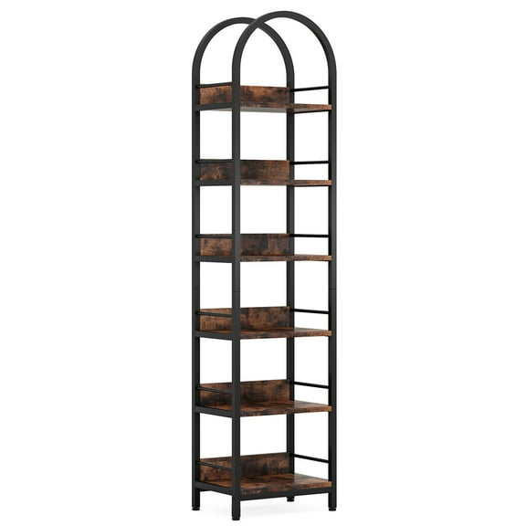 Canddidliike 6-Tier Bookshelf, 78.7" Narrow Bookcase Arched Display Shelf, Bookshelf for Indoor as Home, Brown