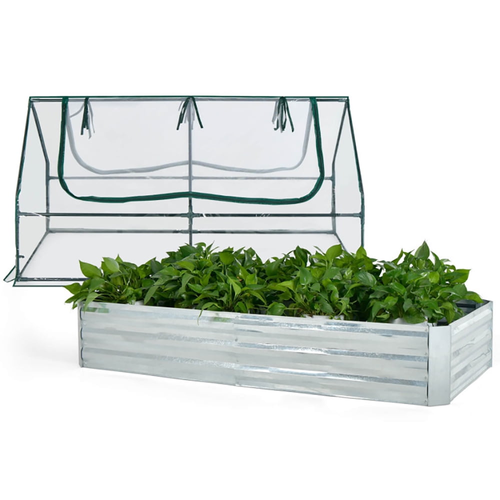Canddidliike 6 x 3 x 3 Feet Galvanized Raised Garden Bed with Greenhouse, Garden Bed Wooden Vegetables Growing Planter for Backyard/Patio/Gardener