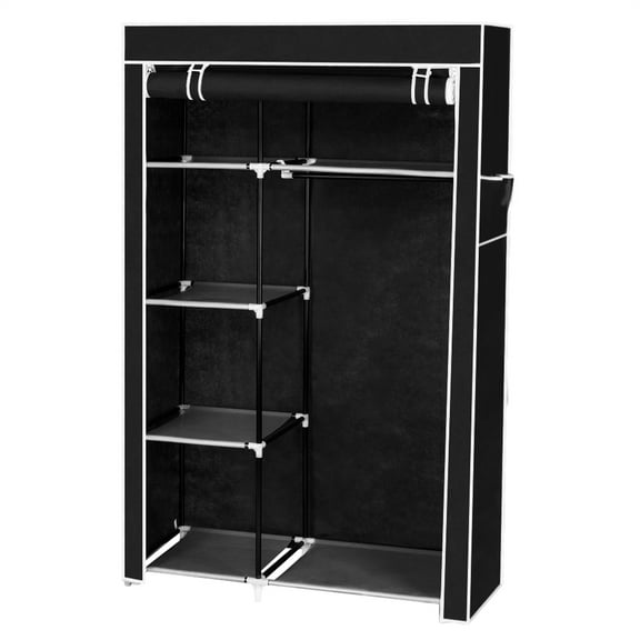 Canddidliike 64 Inch Non-Woven Fabric Cover Wardrobe with Hanging Rod, Portable Cloth Stroage Organizer for Closet - Black