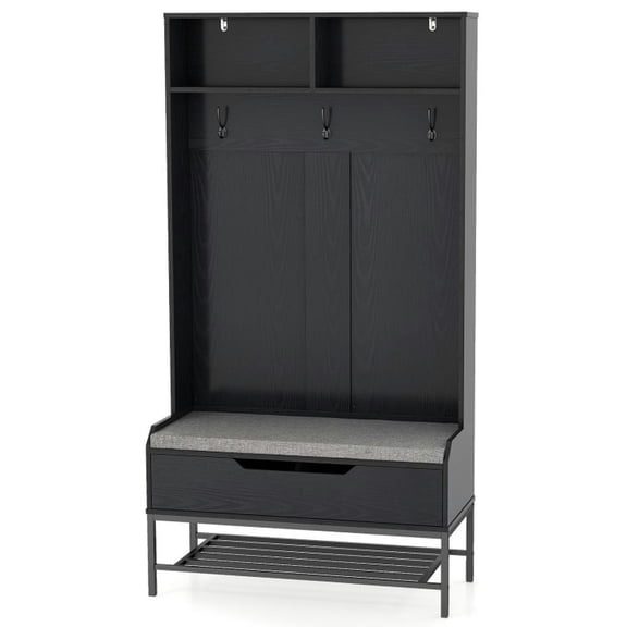 Canddidliike 69 Inches Tall Hall Tree 4-in-1 Coat Rack with Seat Cushion and Shoe Storage-Black, Entryway Corner Organizer Coat Rack Freestanding for Home