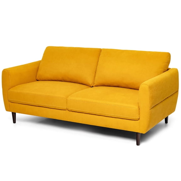 Canddidliike 72 Inch Small Fabric Loveseat Sofa Couch with Wood Legs-Yellow, Love Seats Furniture Suitable for Small Spaces, Living Room, Office, Soft Couch Easy to Install