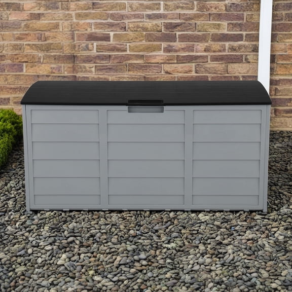 Canddidliike 75 Gallon Patio Deck Boxes with Lid, Container Bin Storage Box Grey Black