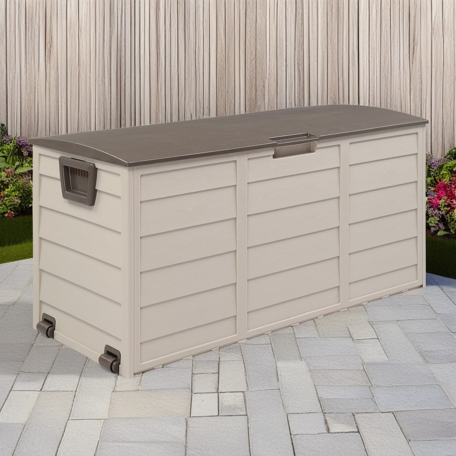 Canddidliike 75 Gallon Weather Resistant Storage Box, Deck Bin Garden Bench for Outdoor Patio Seat - Brown Canddidliike 75 Gallon Weather Resistant Storage Box, Deck Bin Garden Bench for Outdoor Patio Seat - Brown