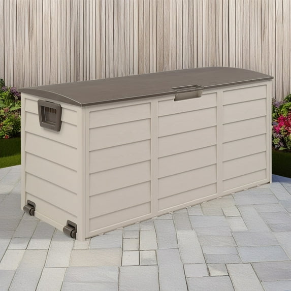 Canddidliike 75 Gallon Weather Resistant Storage Box, Deck Bin Garden Bench for Outdoor Patio Seat - Brown