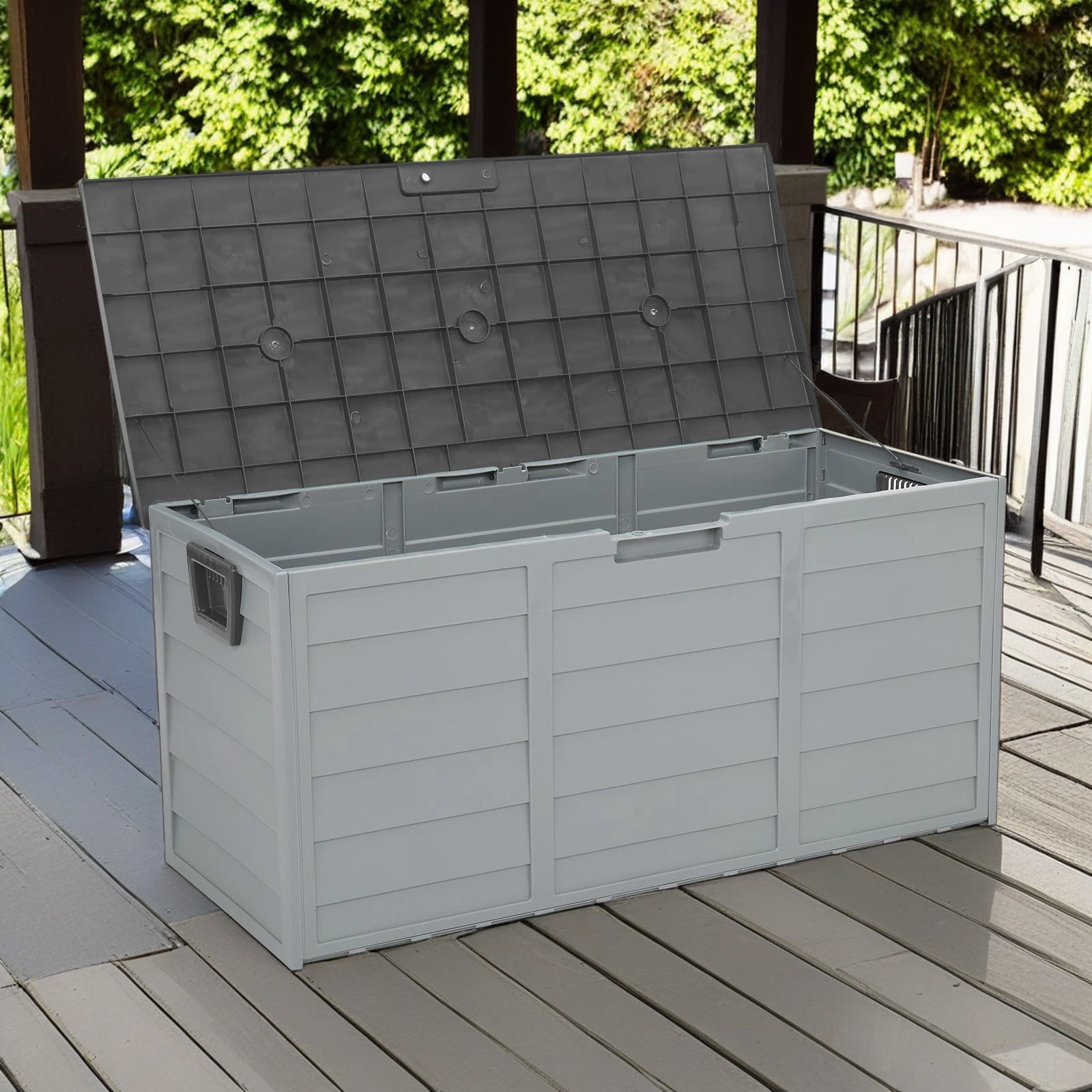 Canddidliike 75 Gallon Weather Storage Box on Wheel, Deck Bin Garden Bench for Outdoor Patio Seat - Black&Grey Canddidliike 75 Gallon Weather Storage Box on Wheel, Deck Bin Garden Bench for Outdoor Patio Seat - Black&Grey