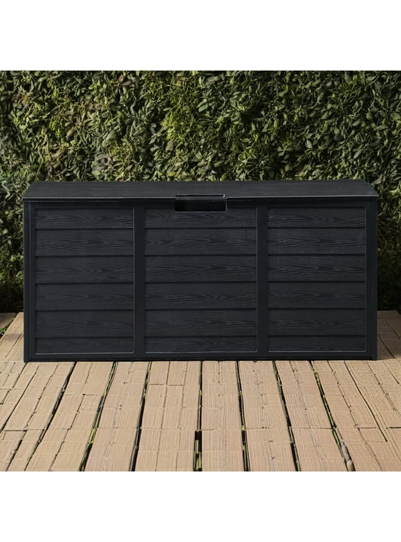Canddidliike 75 Gallon Weather Storage Box on Wheel, Deck Bin Garden Bench for Outdoor Patio Seat - Black