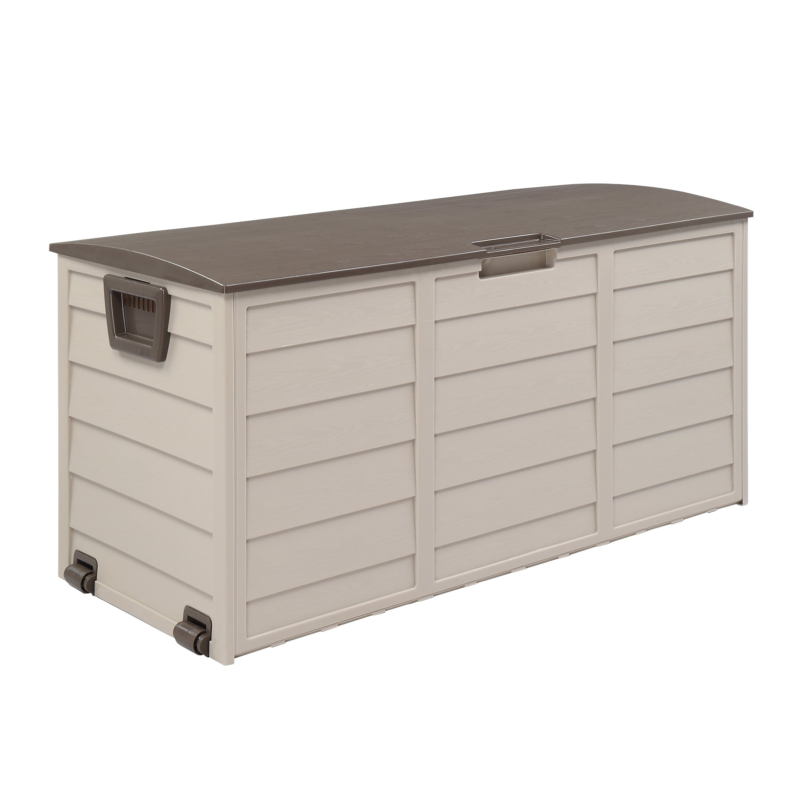 Canddidliike 75 Gallon Weather Storage Box on Wheel, Deck Bin Garden Bench for Outdoor Patio Seat - Brown