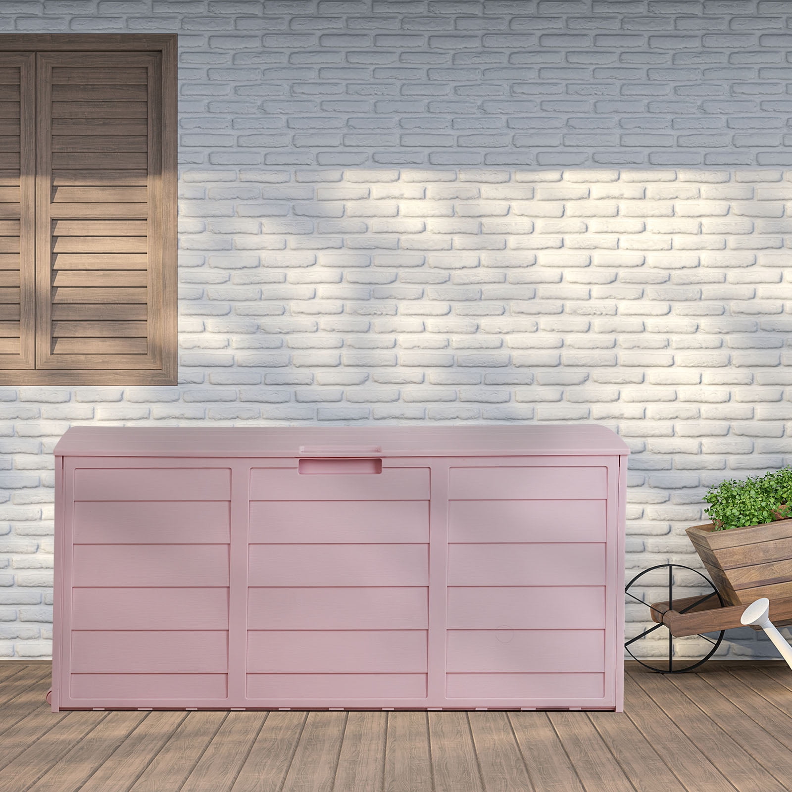 Canddidliike 75 Gallon Weather Storage Box on Wheel, Deck Bin Garden Box for Outdoor Patio Seat - Pink Canddidliike 75 Gallon Weather Storage Box on Wheel, Deck Bin Garden Box for Outdoor Patio Seat - Pink
