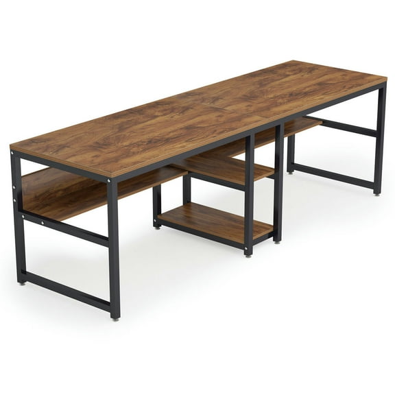 Canddidliike 78.7" Two Person Desk, Computer Desk Double Workstation with Shelves, Desk for Home Office, Brown