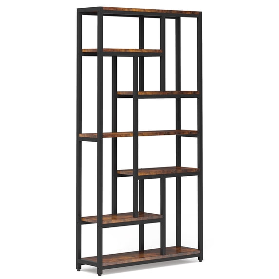 Canddidliike 79" Tall Bookshelf, 7-Tier Bookcase with 10 Open Display Shelves for Indoor as Livingroom, Rustic Brown