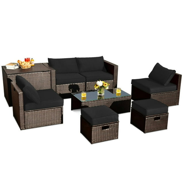 Canddidliike 8 Pieces Outdoor Patio Rattan Furniture Set, SpaceSaving