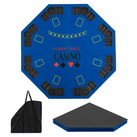 Canddidliike 8-Player Foldable Poker Table Top with Carrying Bag, Convenient 48" Poker Tabletop, Blue