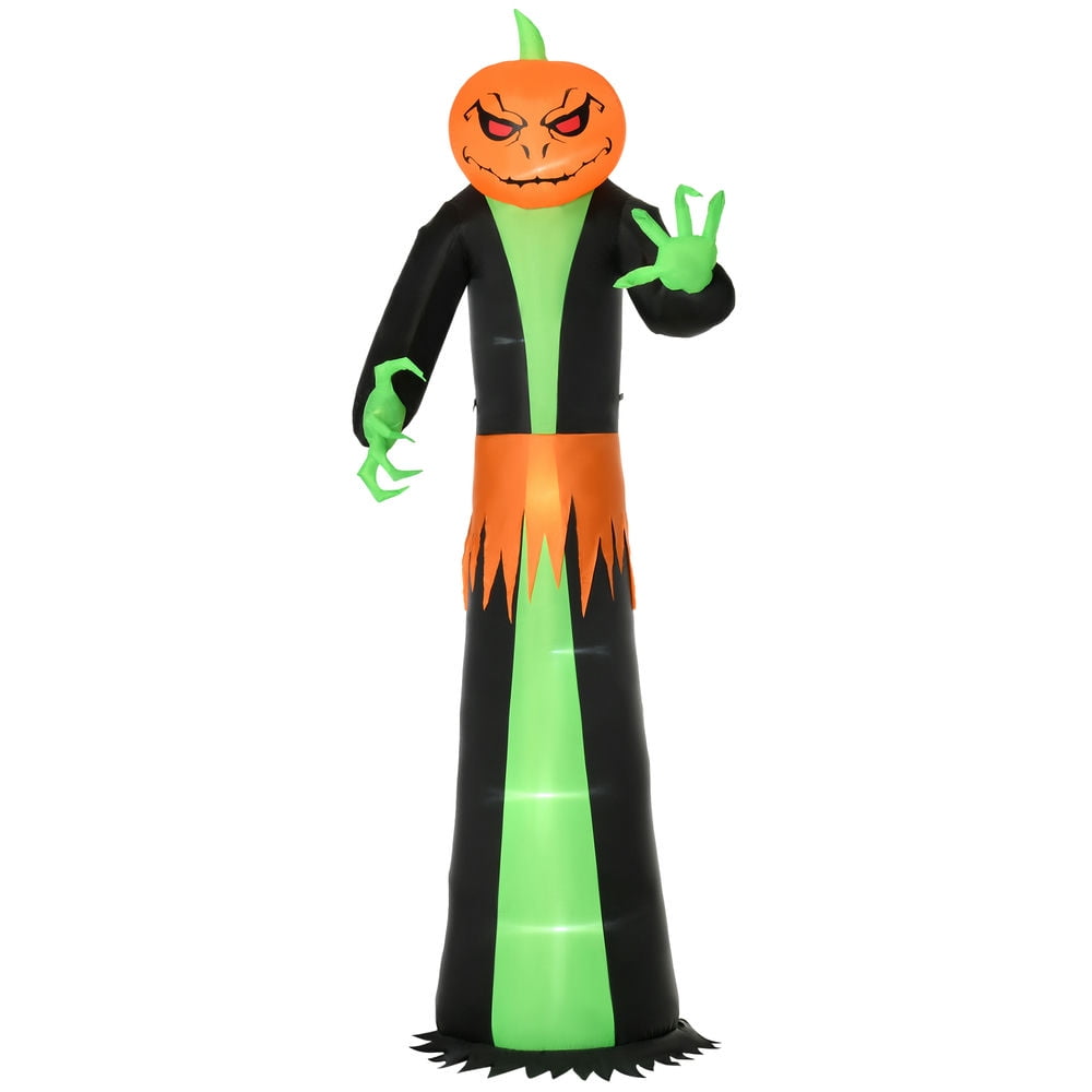 Canddidliike 9 FT Inflatables Pumpkin Head Ghost, Waterproof Outdoor Halloween Decorations, Blow Up LED Yard Decor for Garden, Lawn, Green