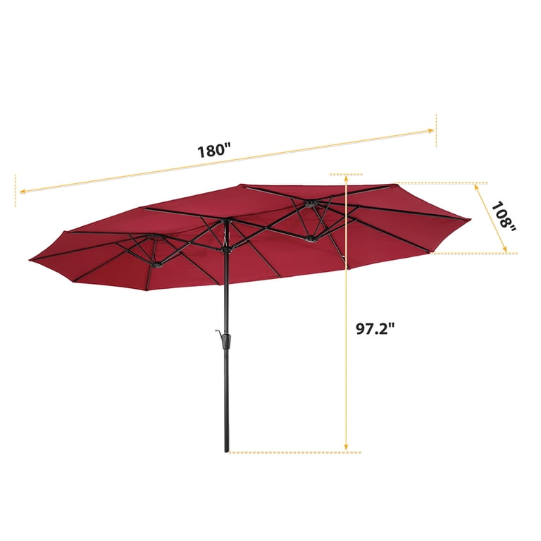 9x15 patio umbrella 9.5' Double Sided Outdoor Market with Push Button Tilt & Crank, 3 Air Vents, Brown Transform your outdoor space with the Sun 9x15 ft Extra Wide Rectangular