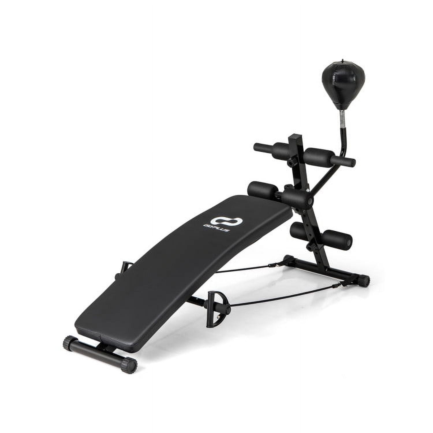 Canddidliike Adjustable Decline Sit Up Bench with Speed Ball and 2 Resistance Bands, 5-Level Adjustable Height AB Workout Bench for Exercise, Bench for Indoor as Home Gym, Black