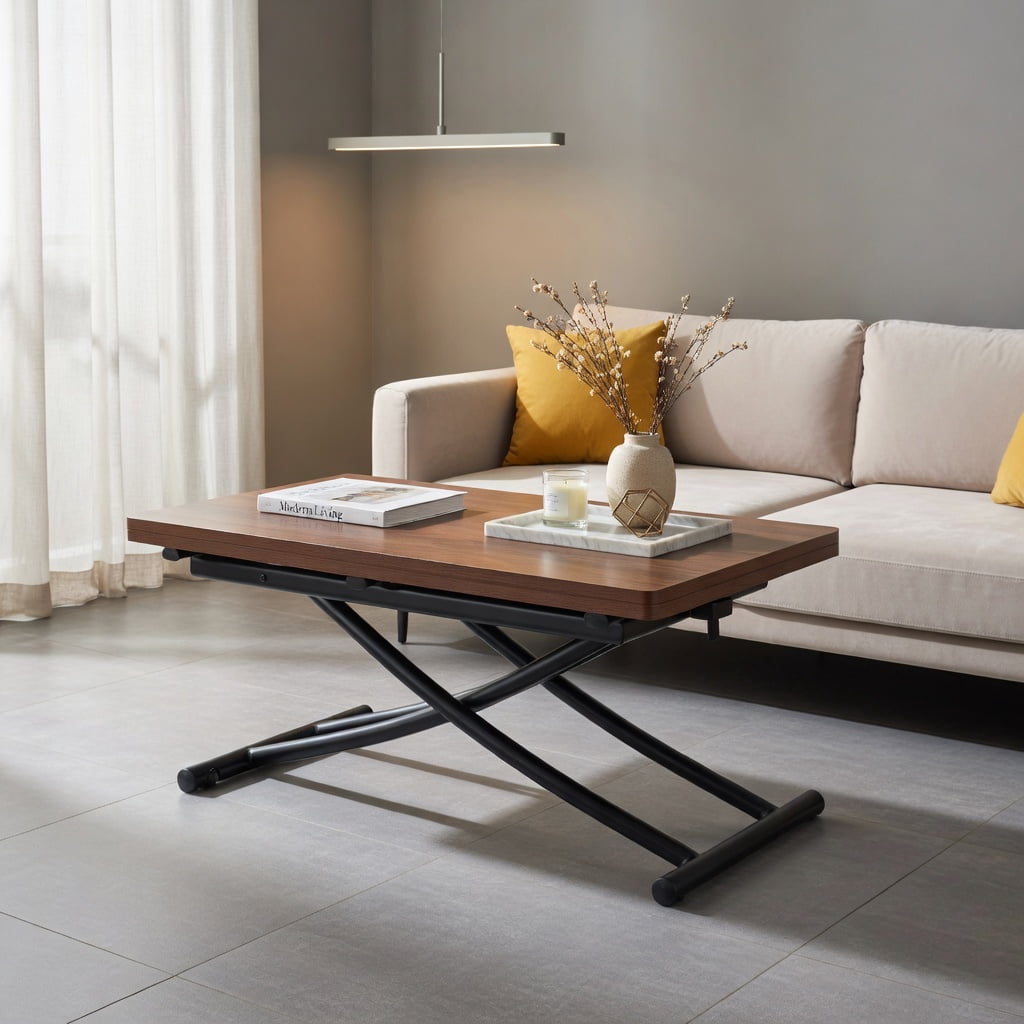 Textured Table Leg Canddidliike Adjustable Height Lift Table, Walnut Texture MDF Desktop ...