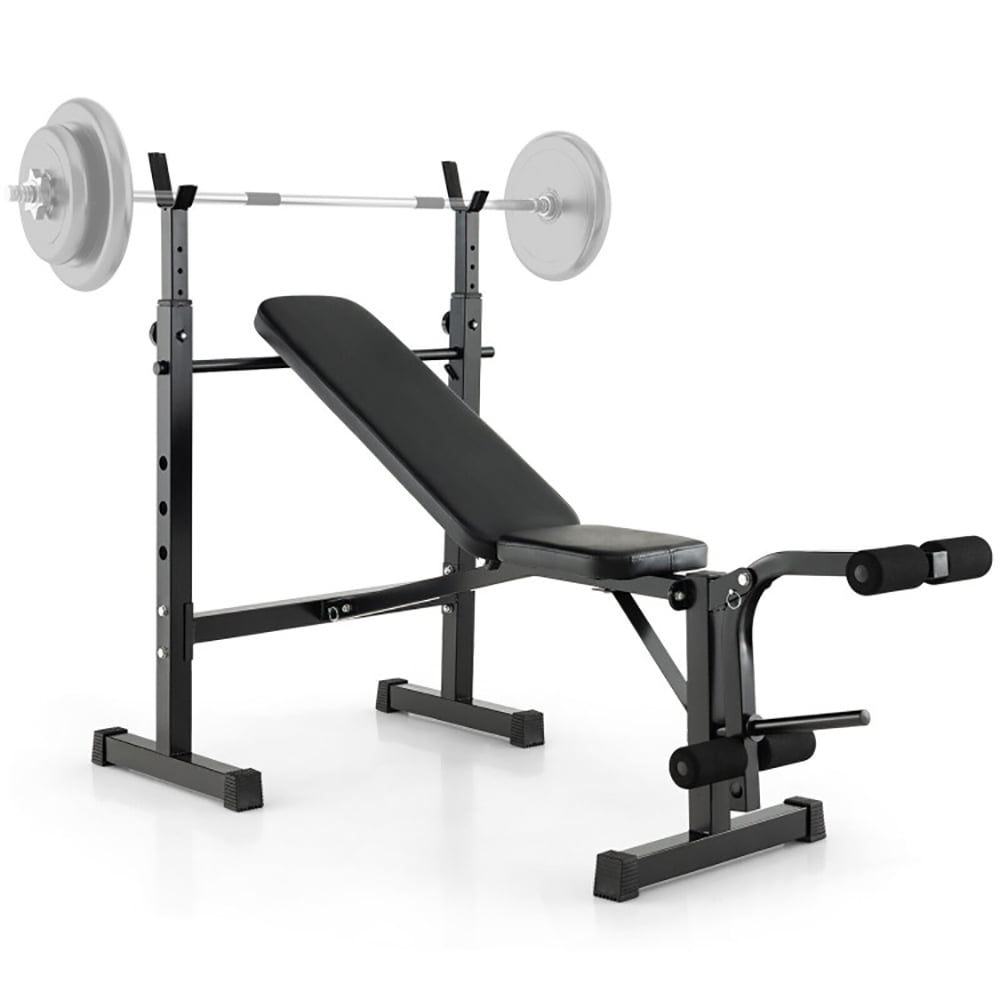 Canddidliike Adjustable Weight Bench and Barbell Rack Set with Weight Plate Post, Multi-Function Dip Station for Full Body Workout Home Gym Strength