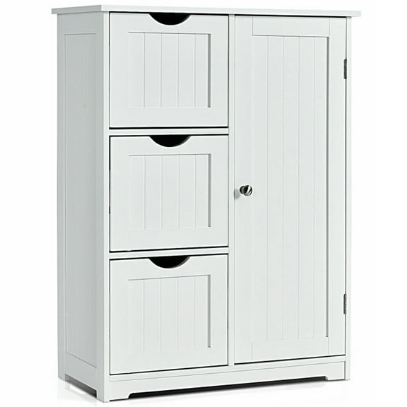 Canddidliike Bathroom Floor Cabinet Side Storage Cabinet with 3 Drawers and 1 Cupboard-White, Bathroom Floor Cabinet for Entryway Storage, Home Office Furniture