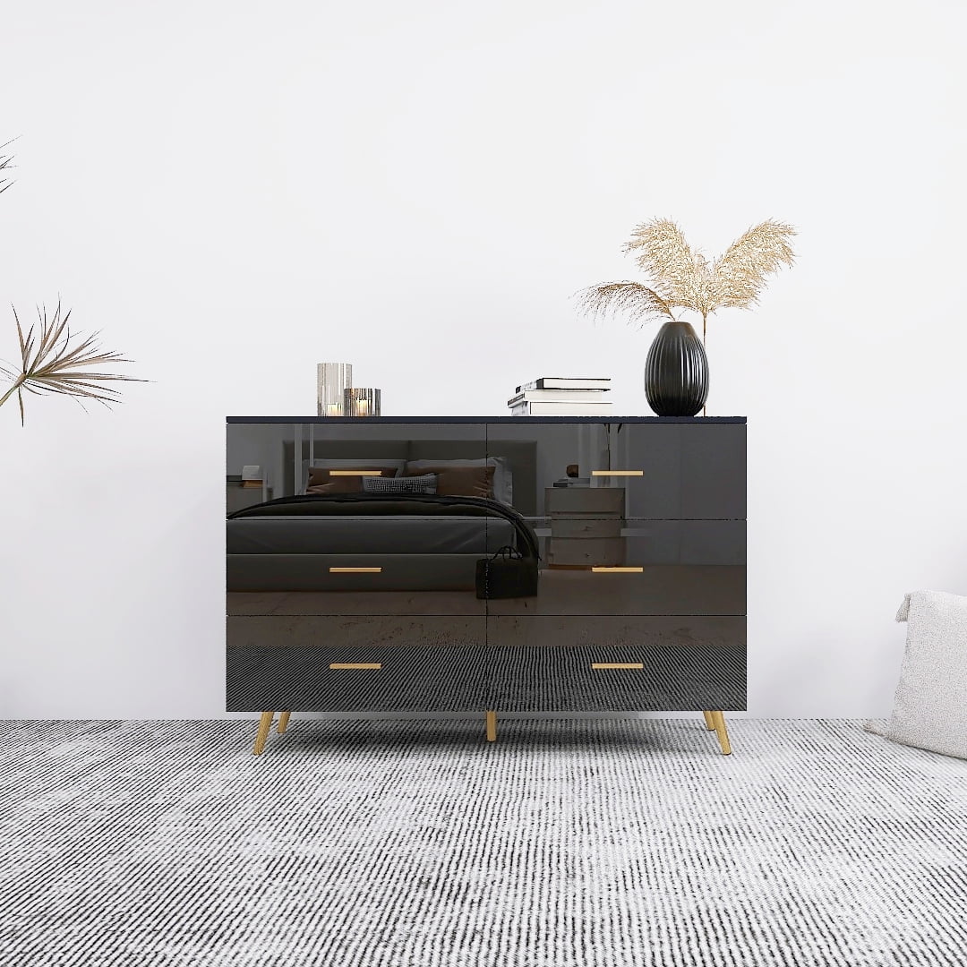 Canddidliike Black Dresser for Bedroom, 6 Drawer Dresser with Golden Handle and Golden Steel Legs Modern Vanity for Bedroom Living Room Hallway Canddidliike Black Dresser for Bedroom, 6 Drawer Dresser with Golden Handle and Golden Steel Legs Modern Vanity for Bedroom Living Room Hallway