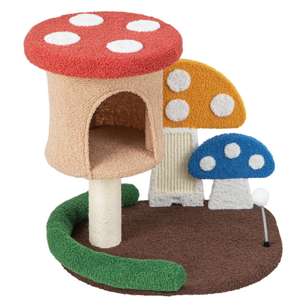 Multicolor Sisal Mushroom Cat Tree with Condo and Platform
