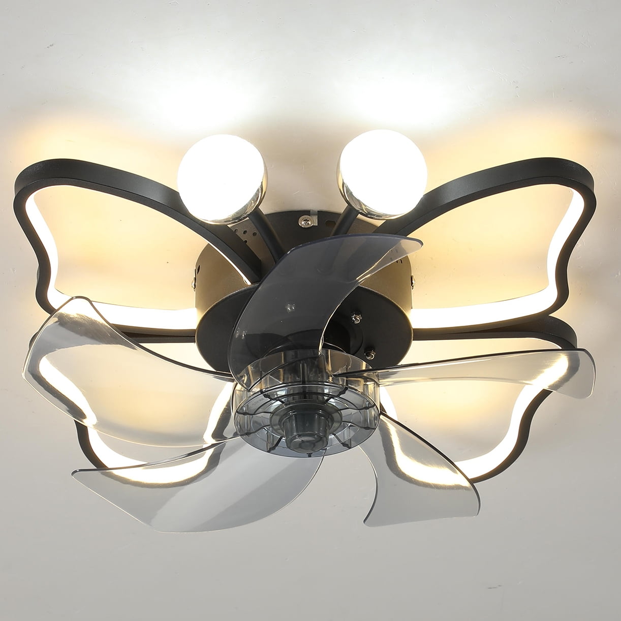 Black Butterfly Shape Flush Mount Ceiling Fan with LED Lights and Remote