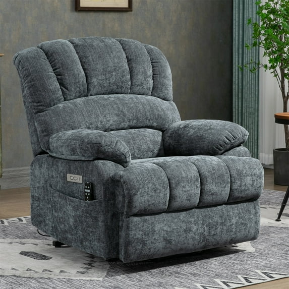 Canddidliike Chenille Power Lift Recliner Chair with 8-Point Vibration Massage and Lumbar Heating for Living Room Bedroom, Blue-Gray