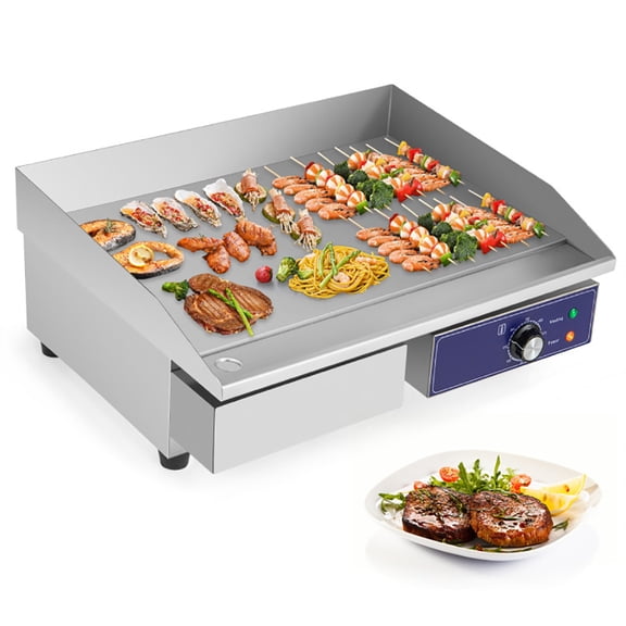 Canddidliike Commercial Electric Griddle with 122-572 Adjustable Temperature Control-Silver, Countertop Teppanyaki Grill for Home, Kitchen, Restaurant