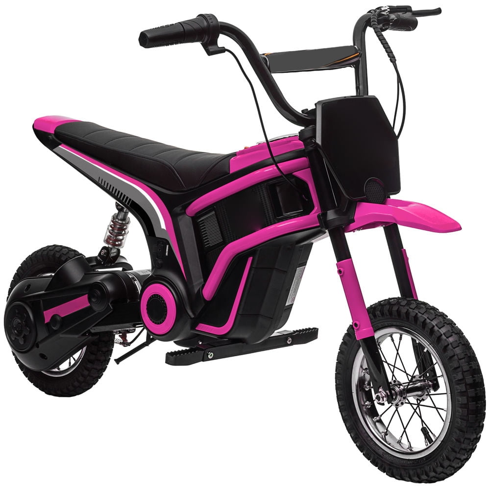 Canddidliike Electric Dirt Bike with Twist Grip Throttle, 24V 350W Off-Road Electric Motorcycle with Brake, Music Horn, Rear Suspension for Ages 13+ Years, Pink