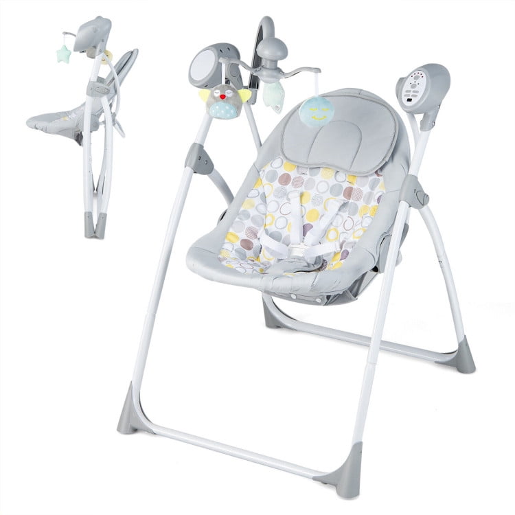 Canddidliike Electric Foldable Baby Rocking Chair with Adjustable Backrest-Gray, Baby Swings for Infants 0-12 Months