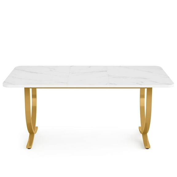 Spaco Elegant Dining Room Table with Faux Marble Top and Gold Legs, Multifunctional 62.99"L Rectangular Dining Table, White