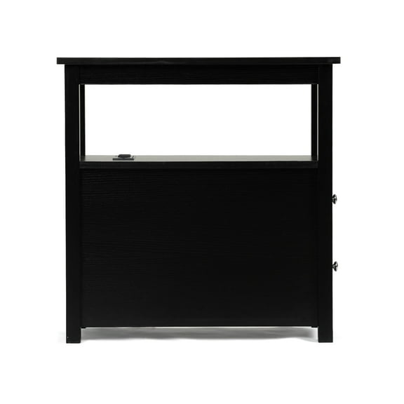 Canddidliike End Table with Charging Station, Narrow Sofa Side Table, Wooden Nightstand, Bedroom Living Room Furniture, Black, Night Stand, End Side Table